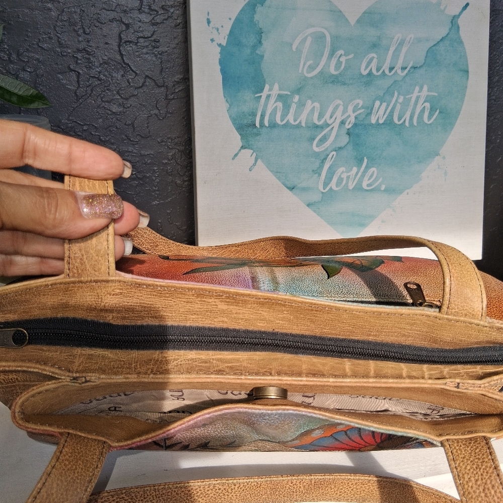 Hand-Painted Tan Butterfly Leather Bag Anna by Anushka EUC - Picture 11 of 16